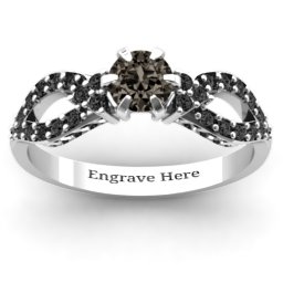 Fancy Split Shank Solitaire Accent Ring in 925 Sterling Silver with Smokey Quartz and Black Premium Zirconia