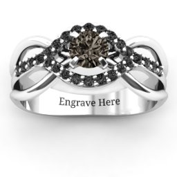 Fancy Woven Ring in 925 Sterling Silver with Smokey Quartz and Black Premium Zirconia