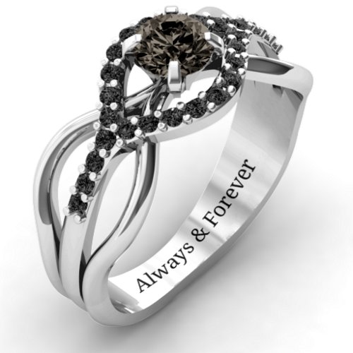 Fancy Woven Ring – Sterling Silver with Smokey Quartz and Black Premium Zirconia