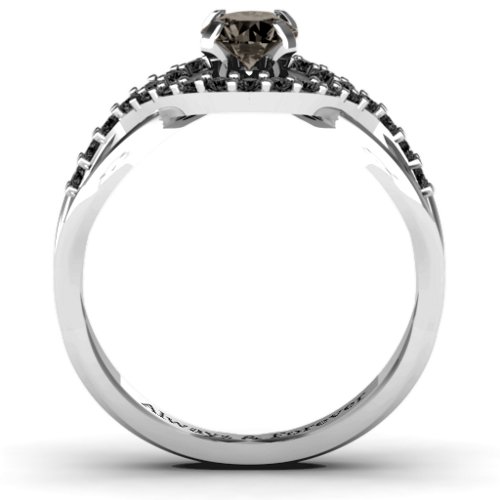 Fancy Woven Ring – Sterling Silver with Smokey Quartz and Black Premium Zirconia