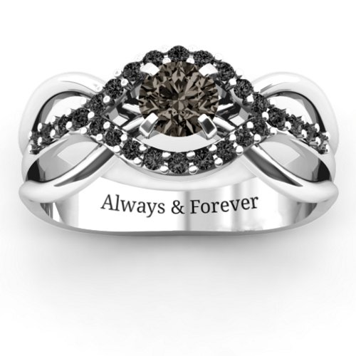 Fancy Woven Ring – Sterling Silver with Smokey Quartz and Black Premium Zirconia