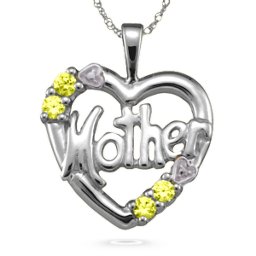 "Mother" Cut-Out with 2-6 Stones Heart Pendant