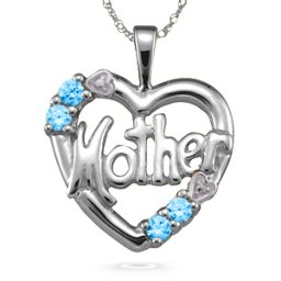 "Mother" Cut-Out with 2-6 Stones Heart Pendant