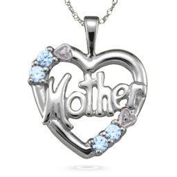 "Mother" Cut-Out with 2-6 Stones Heart Pendant