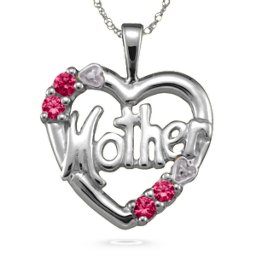 "Mother" Cut-Out with 2-6 Stones Heart Pendant
