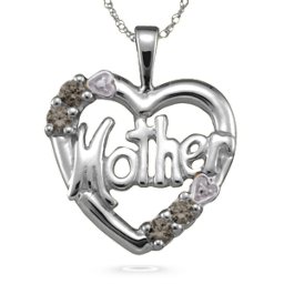 "Mother" Cut-Out with 2-6 Stones Heart Pendant