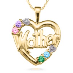"Mother" Cut-Out with 2-6 Stones Heart Pendant