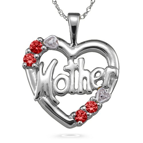 "Mother" Cut-Out with 2-6 Stones Heart Pendant