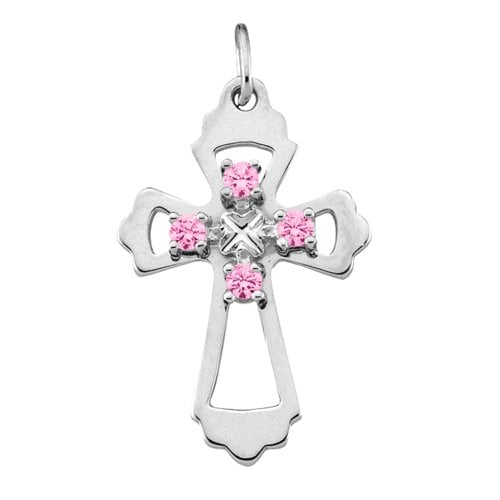 Sterling Silver Seraphim Angel Birthstone Cross Pendant with 4
