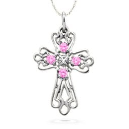 Contoured Cross Pendant with 2-6 Stones
