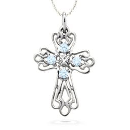 Contoured Cross Pendant with 2-6 Stones