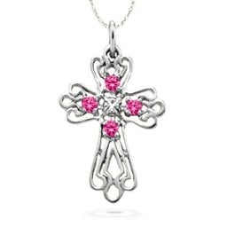 Contoured Cross Pendant with 2-6 Stones