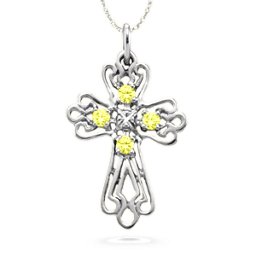 Contoured Cross Pendant with 2-6 Stones