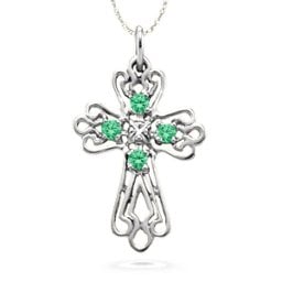 Contoured Cross Pendant with 2-6 Stones
