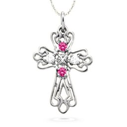Contoured Cross Pendant with 2-6 Stones