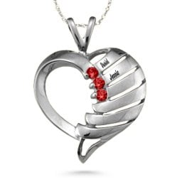 "Filas" Heart Pendant with 1-6 Stones in 925 Sterling Silver with Garnet
