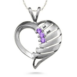 "Filas" Heart Pendant with 1-6 Stones in 925 Sterling Silver with Amethyst