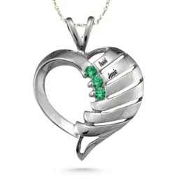 "Filas" Heart Pendant with 1-6 Stones in 925 Sterling Silver with Emerald