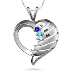 "Filas" Heart Pendant with 1-6 Stones – Sterling Silver with Blue Sapphire, Blue Topaz, and Aquamarine