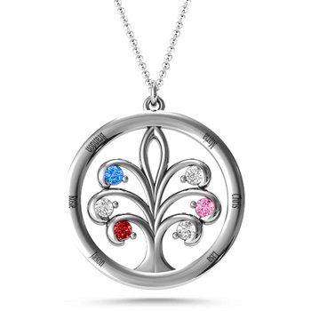 4 Simulated Stone Engravable Family Tree Necklace