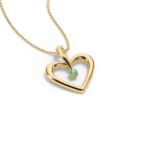 Single Stone Heart Pendant – 18K Gold Plated Silver with Emerald