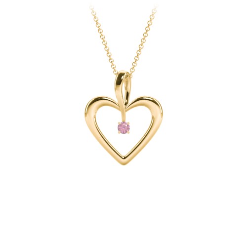 Single Stone Heart Pendant – 18K Gold Plated Silver with Pink Tourmaline