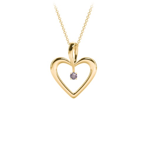 Single Stone Heart Pendant – 18K Gold Plated Silver with Alexandrite