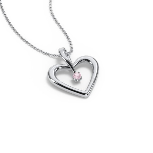 Single Stone Heart Pendant – Sterling Silver with Pink Tourmaline