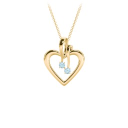 Double Stone Heart Pendant in 18K Gold Plated Silver with Blue Topaz