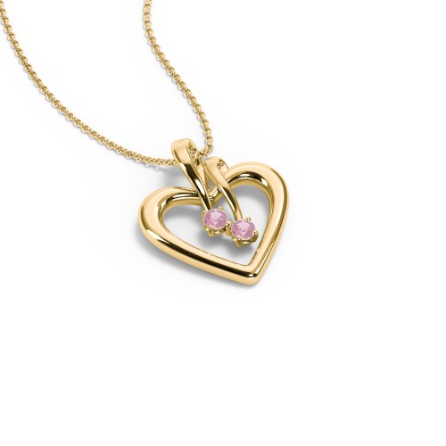 Double Stone Heart Pendant – 18K Gold Plated Silver with Pink Tourmaline