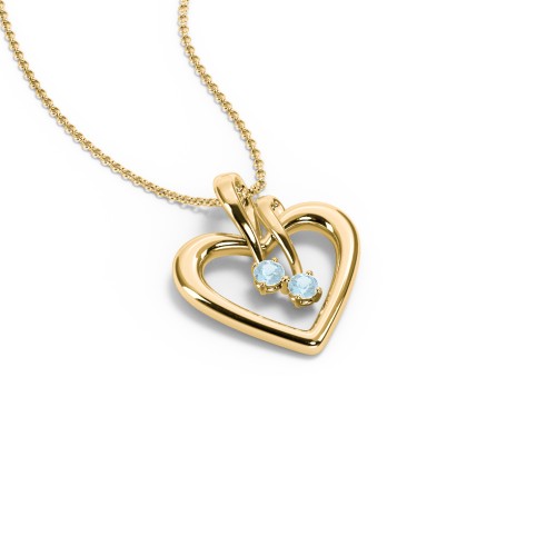 Double Stone Heart Pendant – 18K Gold Plated Silver with Blue Topaz