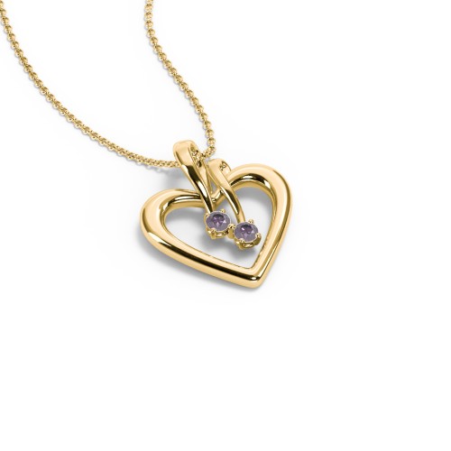 Double Stone Heart Pendant – 18K Gold Plated Silver with Alexandrite