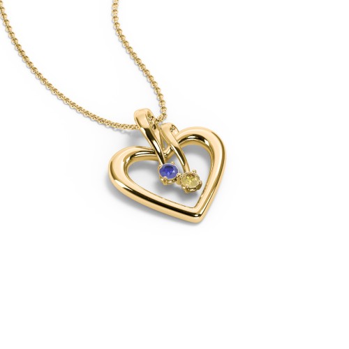 Double Stone Heart Pendant – 18K Gold Plated Silver with Blue Sapphire and Citrine