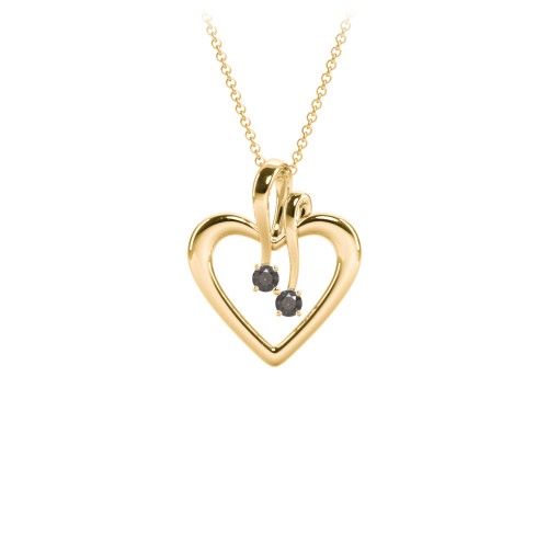 Double Stone Heart Pendant – 18K Gold Plated Silver with Smokey Quartz