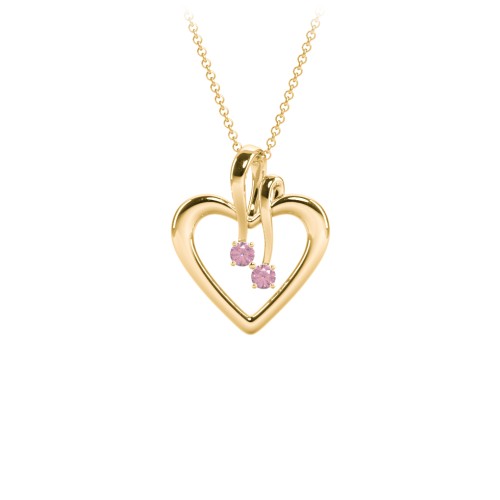 Double Stone Heart Pendant – 18K Gold Plated Silver with Pink Tourmaline