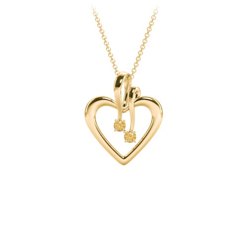 Double Stone Heart Pendant – 18K Gold Plated Silver with Citrine