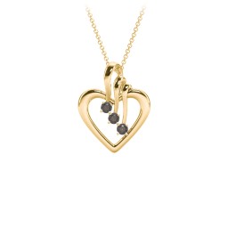 Triple Stone Heart Pendant in 18K Gold Plated Silver with Smokey Quartz