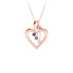 Triple Stone Heart Pendant in 10K Solid Rose Gold with Amethyst, Alexandrite, and Lavender Premium Zirconia