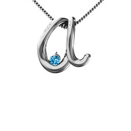 A to Z Initial Pendant with Birthstone in 925 Sterling Silver with Blue Topaz