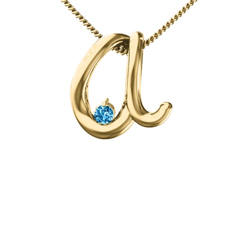 A to Z Initial Pendant with Birthstone – 10K Yellow Gold with Blue Topaz