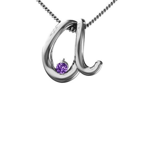 A to Z Initial Pendant with Birthstone – Sterling Silver with Amethyst