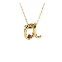 A to Z Initial Pendant with Birthstone in 18K Gold Plated Silver with Garnet