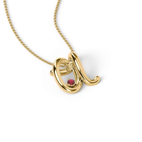 A to Z Initial Pendant with Birthstone – 18K Gold Plated Silver with Garnet
