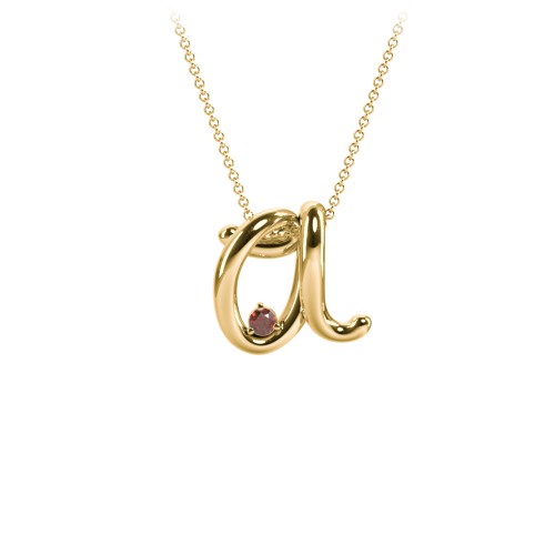 A to Z Initial Pendant with Birthstone – 18K Gold Plated Silver with Garnet