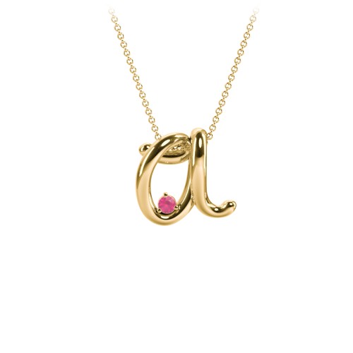 A to Z Initial Pendant with Birthstone – 18K Gold Plated Silver with Ruby