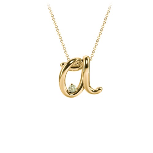 A to Z Initial Pendant with Birthstone – 18K Gold Plated Silver with Peridot