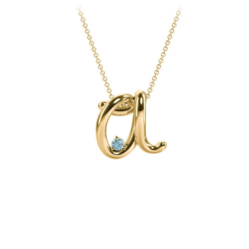 A to Z Initial Pendant with Birthstone – 18K Gold Plated Silver with Blue Topaz