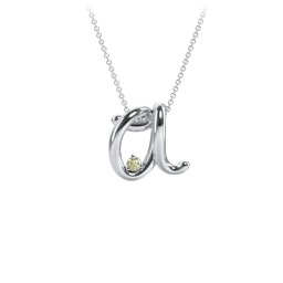 A to Z Initial Pendant with Birthstone in 925 Sterling Silver with Peridot