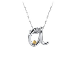 A to Z Initial Pendant with Birthstone in 925 Sterling Silver with Citrine