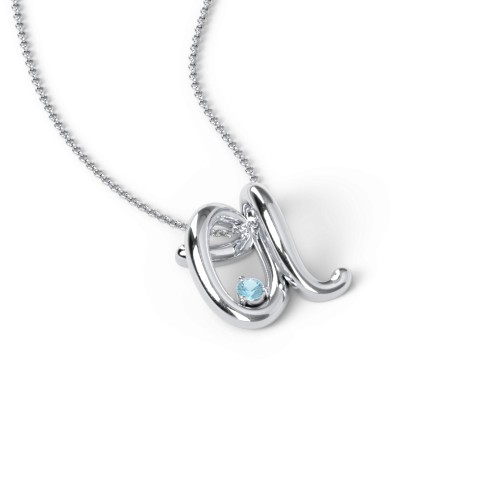 A to Z Initial Pendant with Birthstone – Sterling Silver with Blue Topaz